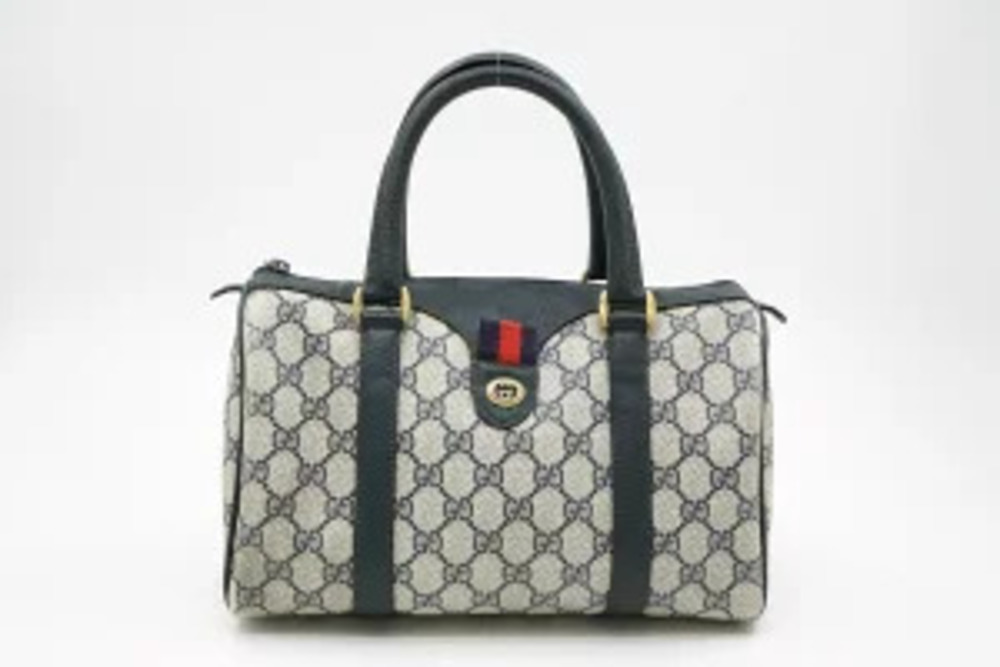 Gucci Boston Tote Sherry GG Plus Canvas Tote Bag Navy Blue